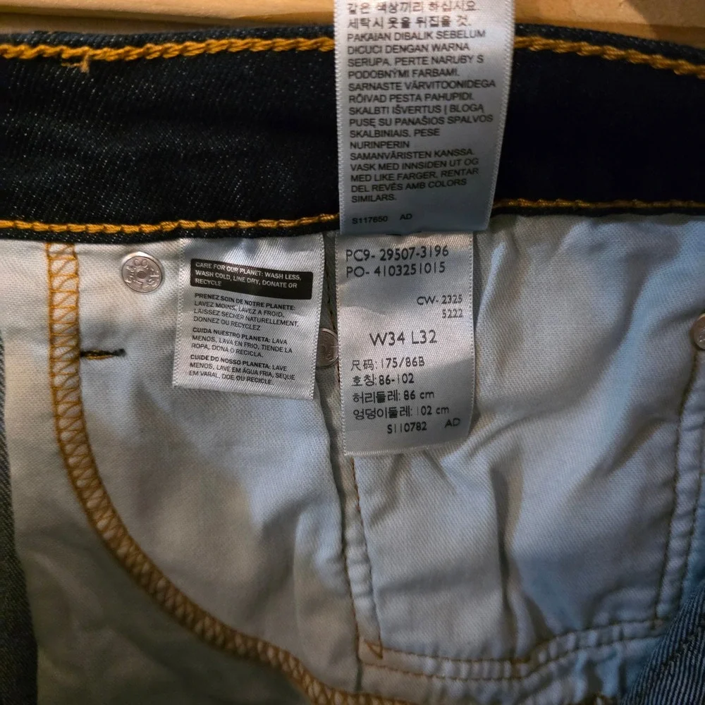 Levi's 502 Taper Jeans Mens 34x32 Dark Indigo Blue Stretch Denim 29507-3196
